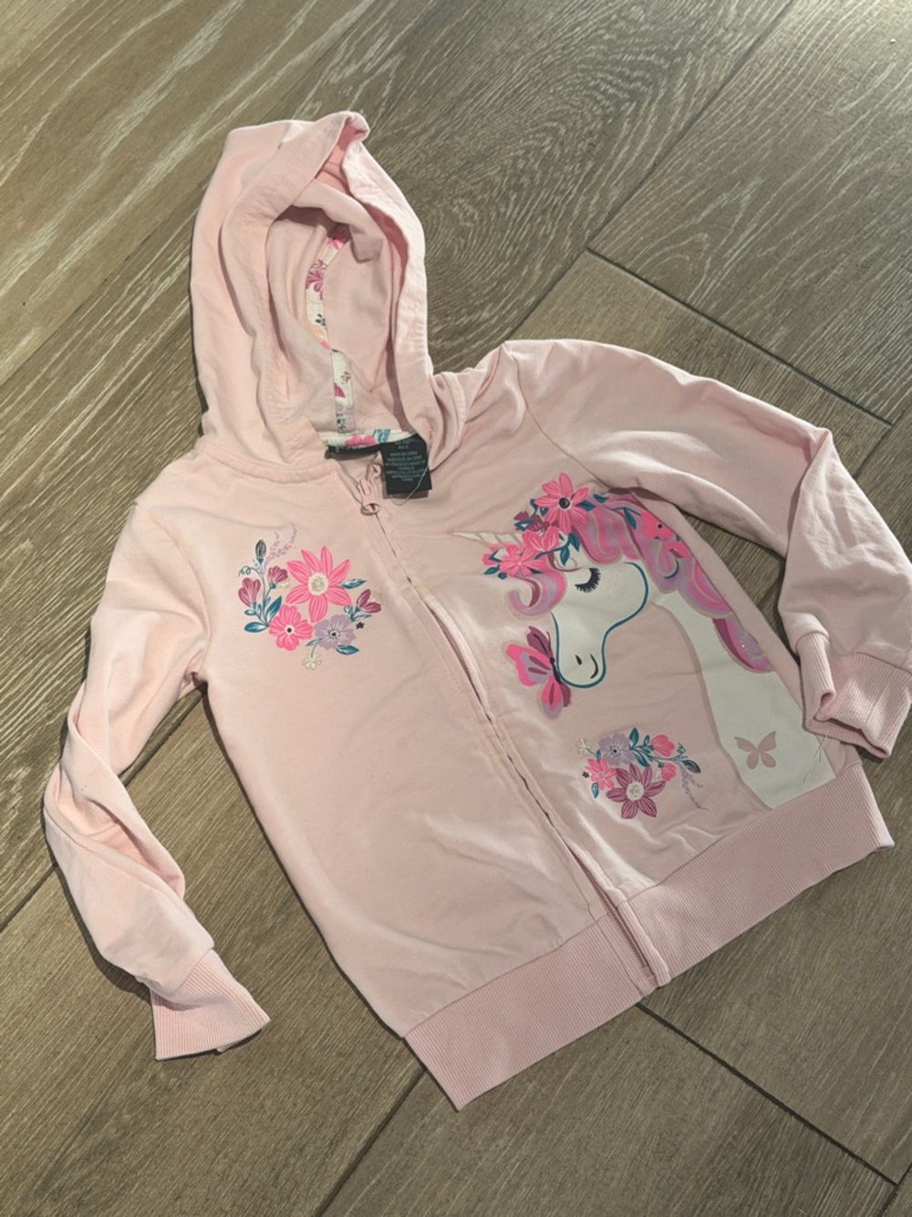 Cynthia Rowley Pink Unicorn Floral Zip Hoodie
